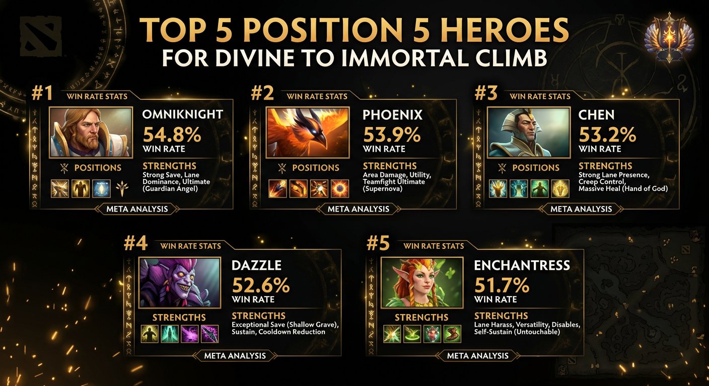 Top 5 pos 5 heroes for Divine to Immortal climb with win rate stats