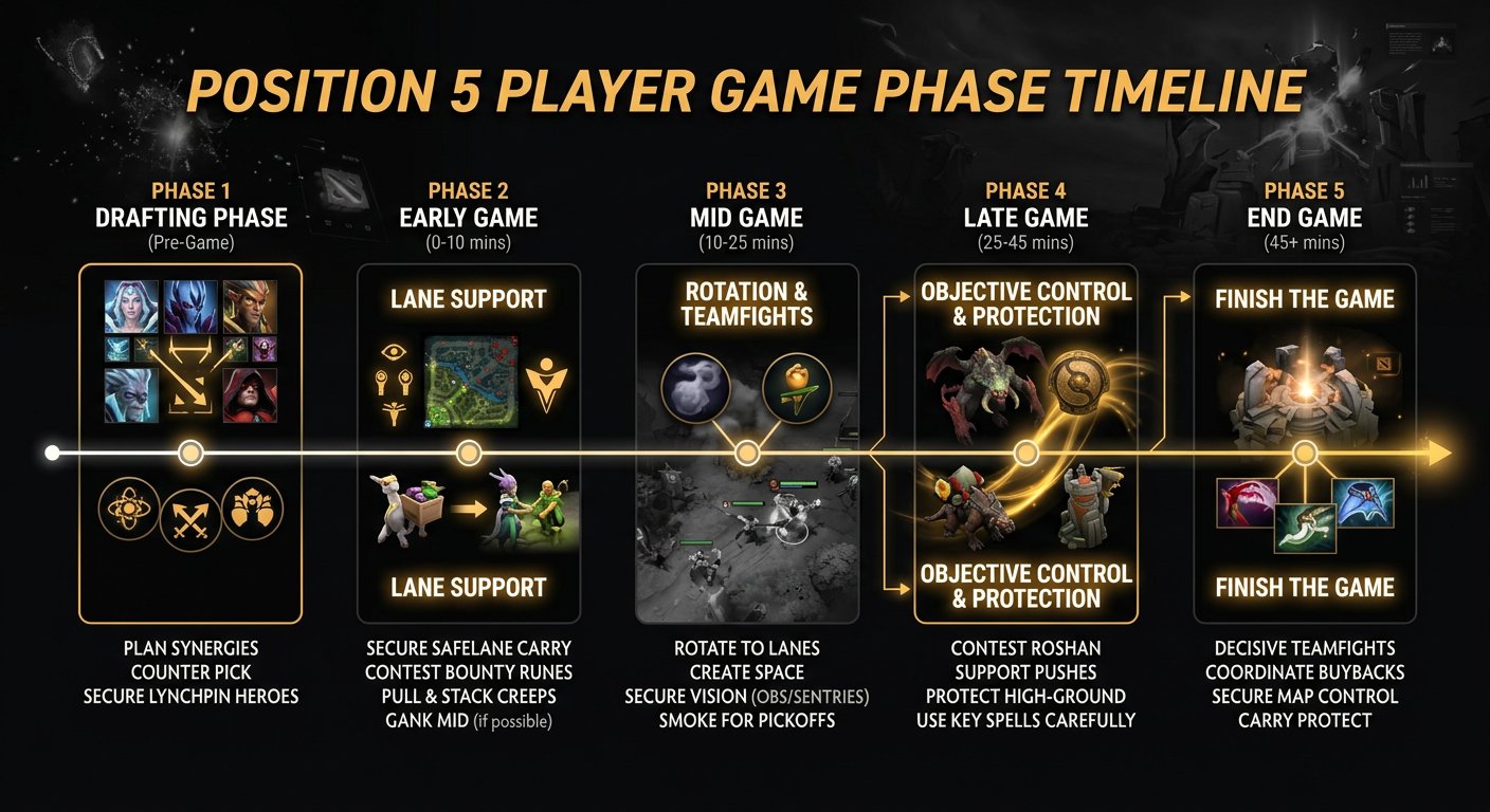 Game phase timeline infographic for pos 5 players