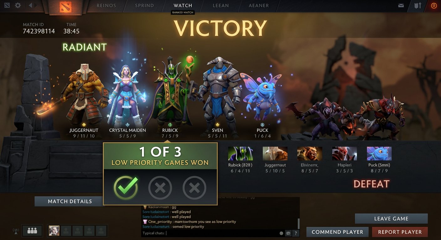 Dota 2 post-game screen showing a successful LP win with the 