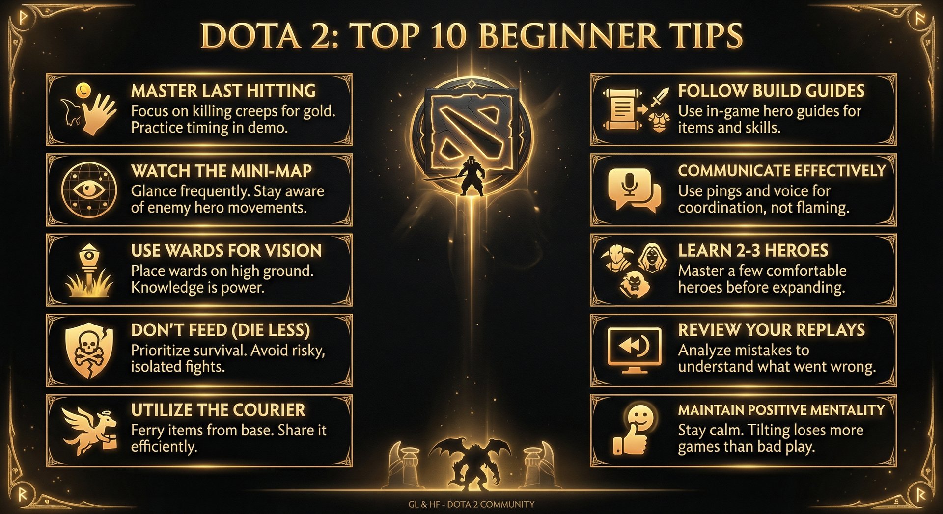 Infographic summary of the top 10 beginner tips with icons for each tip