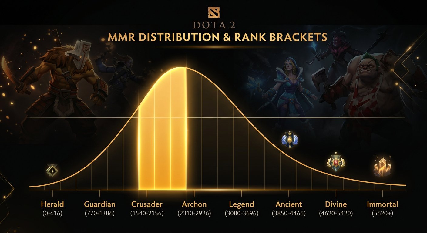 MMR distribution chart highlighting the Crusader-to-Archon range (1540-2310)