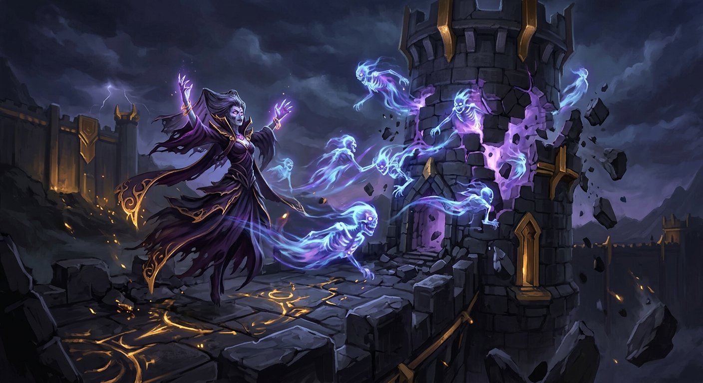 Death Prophet with Exorcism spirits destroying a tower