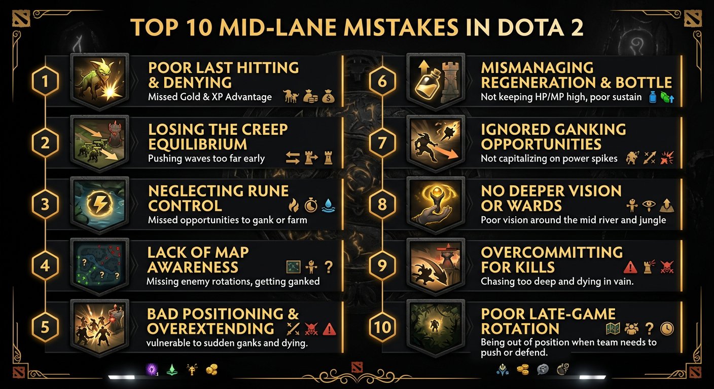 Infographic showing top 10 mid mistakes with icons