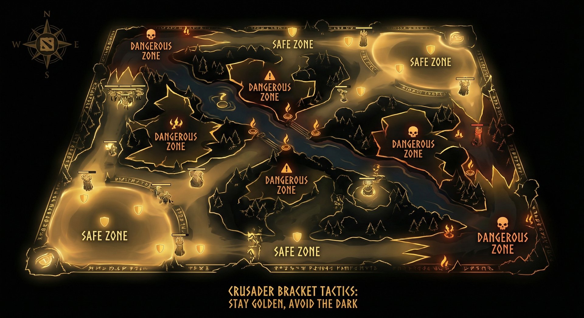 Offlane positioning map showing safe and dangerous zones in the Crusader bracket