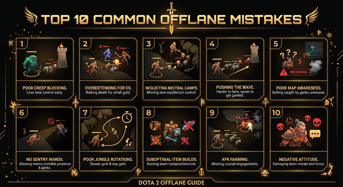Infographic showing top 10 offlane mistakes
