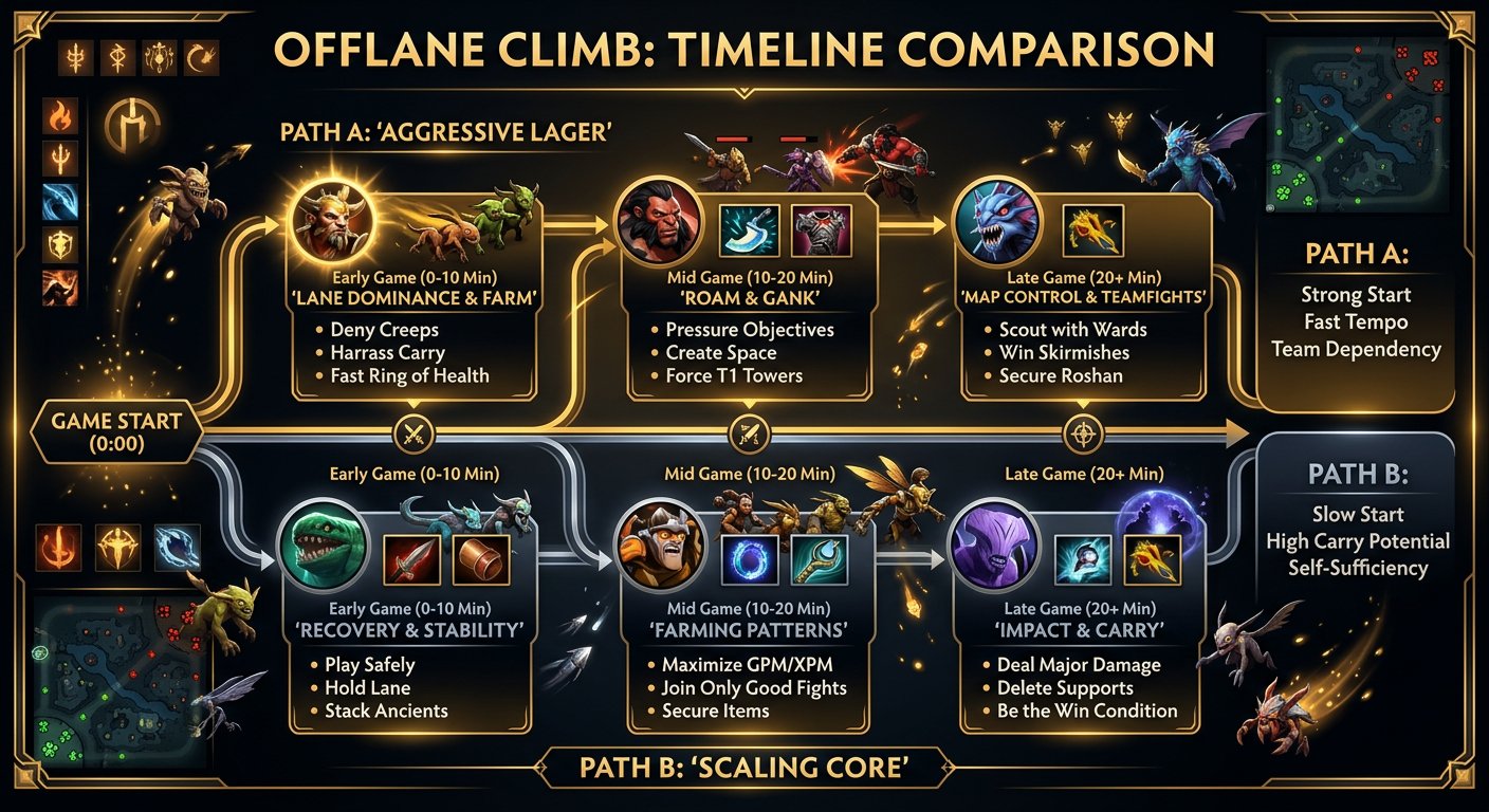 Timeline comparison graphic for offlane climb