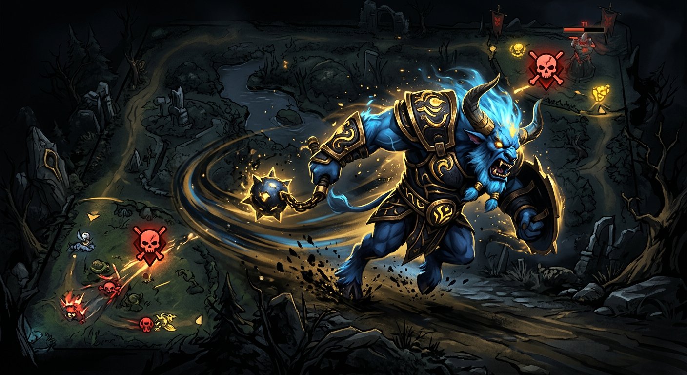 Spirit Breaker charging across the map with kill icons in multiple lanes