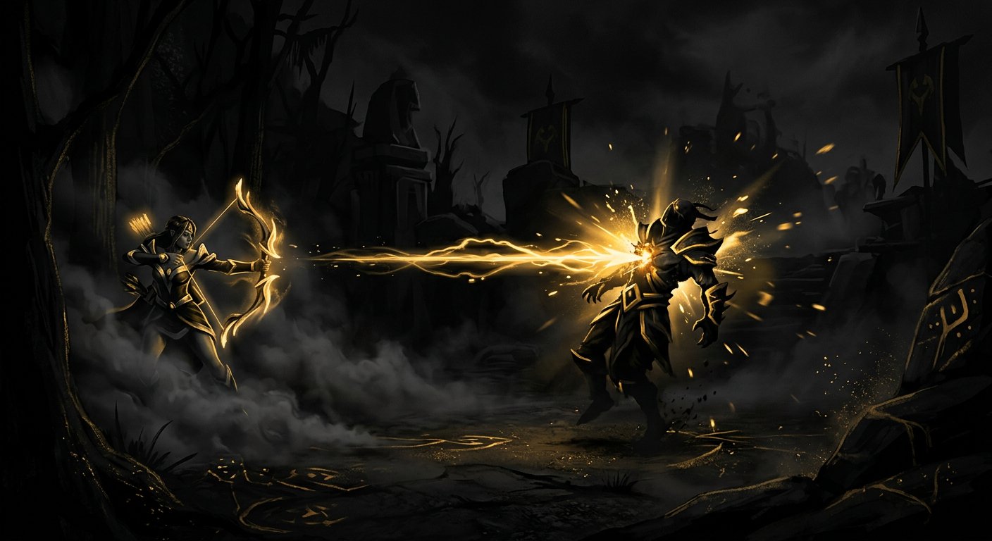 Mirana Sacred Arrow connecting on an enemy mid from fog