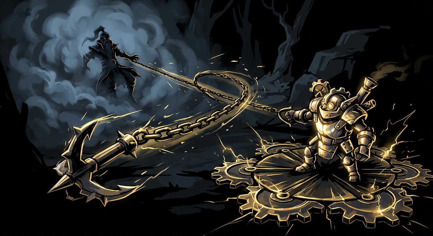 Clockwerk Hookshot catching enemy hero from fog with cog trap