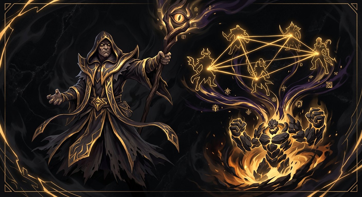 Warlock hero portrait with Fatal Bonds + Chaotic Offering teamfight visualization