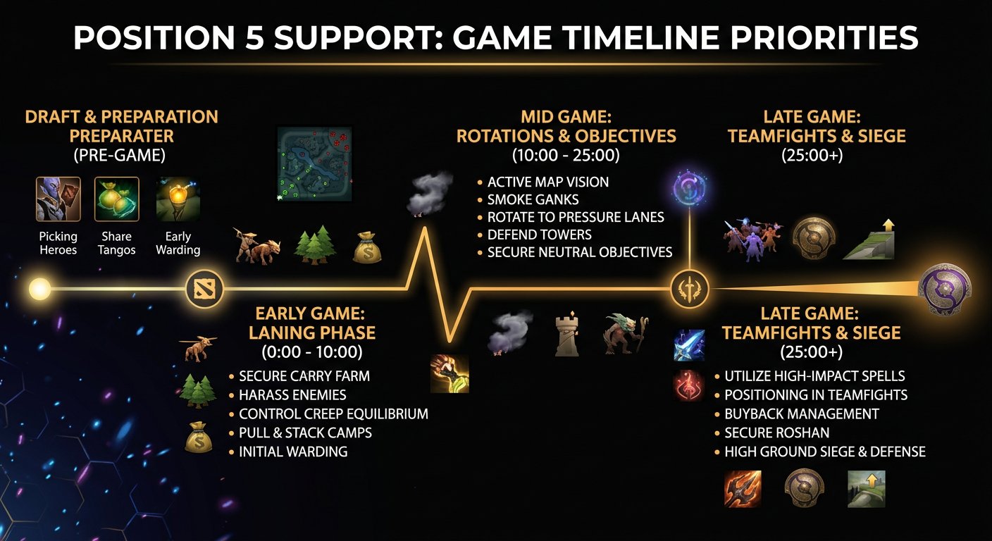 Game timeline for Pos 5 priorities from draft to late game