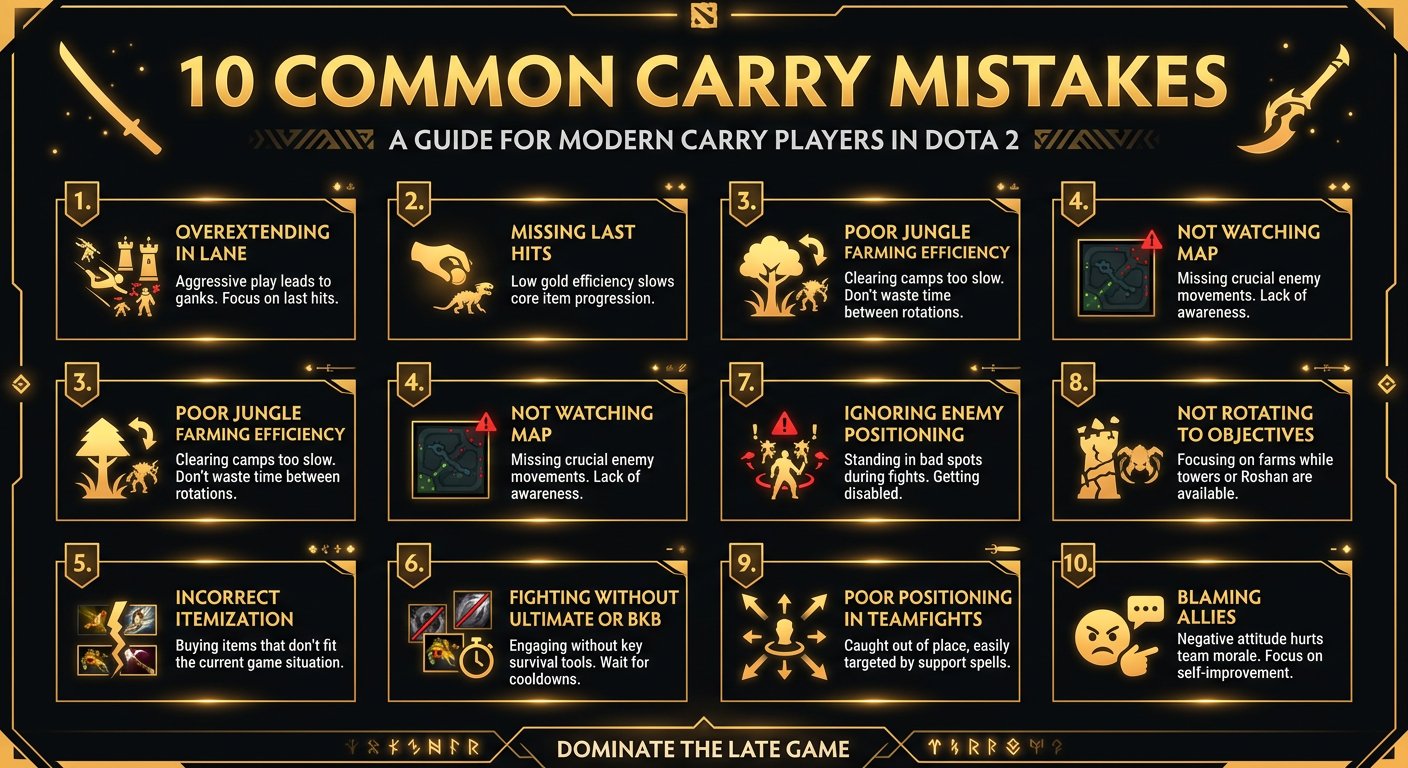 Infographic showing the 10 common carry mistakes with icons and brief descriptions