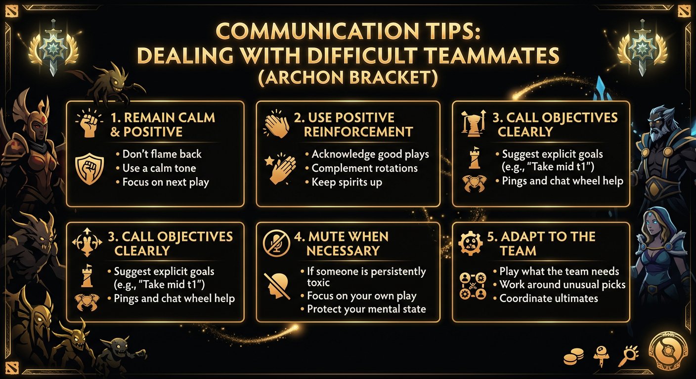 Communication tips overlay for dealing with difficult teammates in Archon bracket