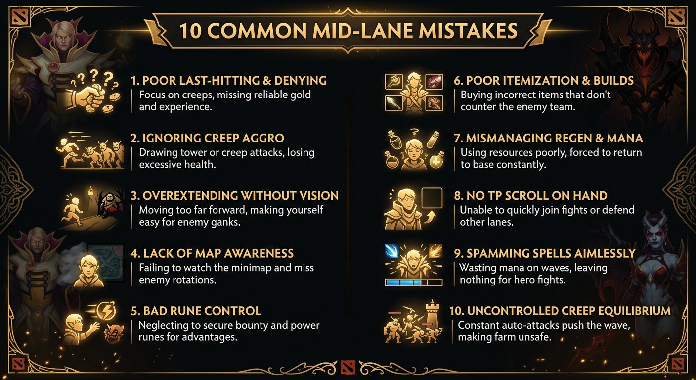 Infographic showing the 10 common mid mistakes with visual icons and one-line descriptions