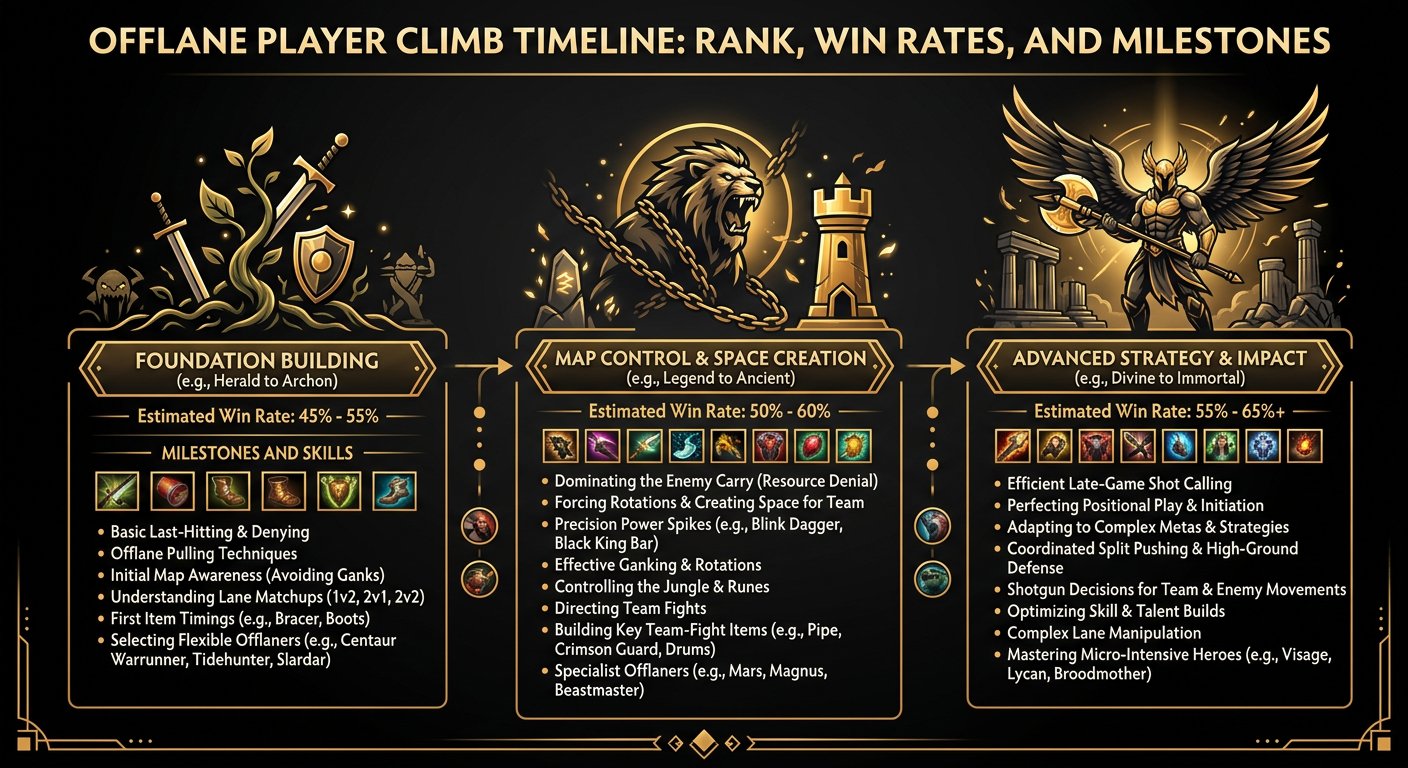 Climb timeline for offlane players with estimated win rates and milestones