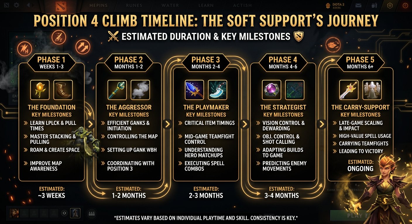 Climb timeline for pos 4 players showing estimated duration and key milestones