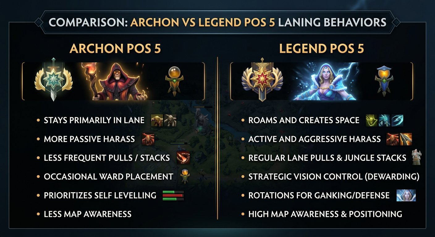 Comparison of Archon vs Legend pos 5 player behaviors during laning phase