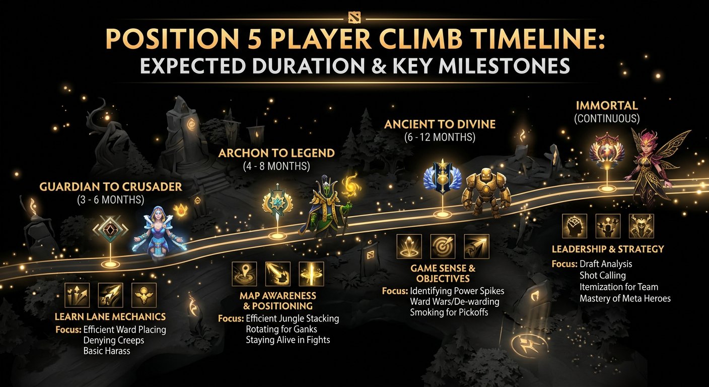 Climb timeline for pos 5 players showing expected duration and key improvement milestones