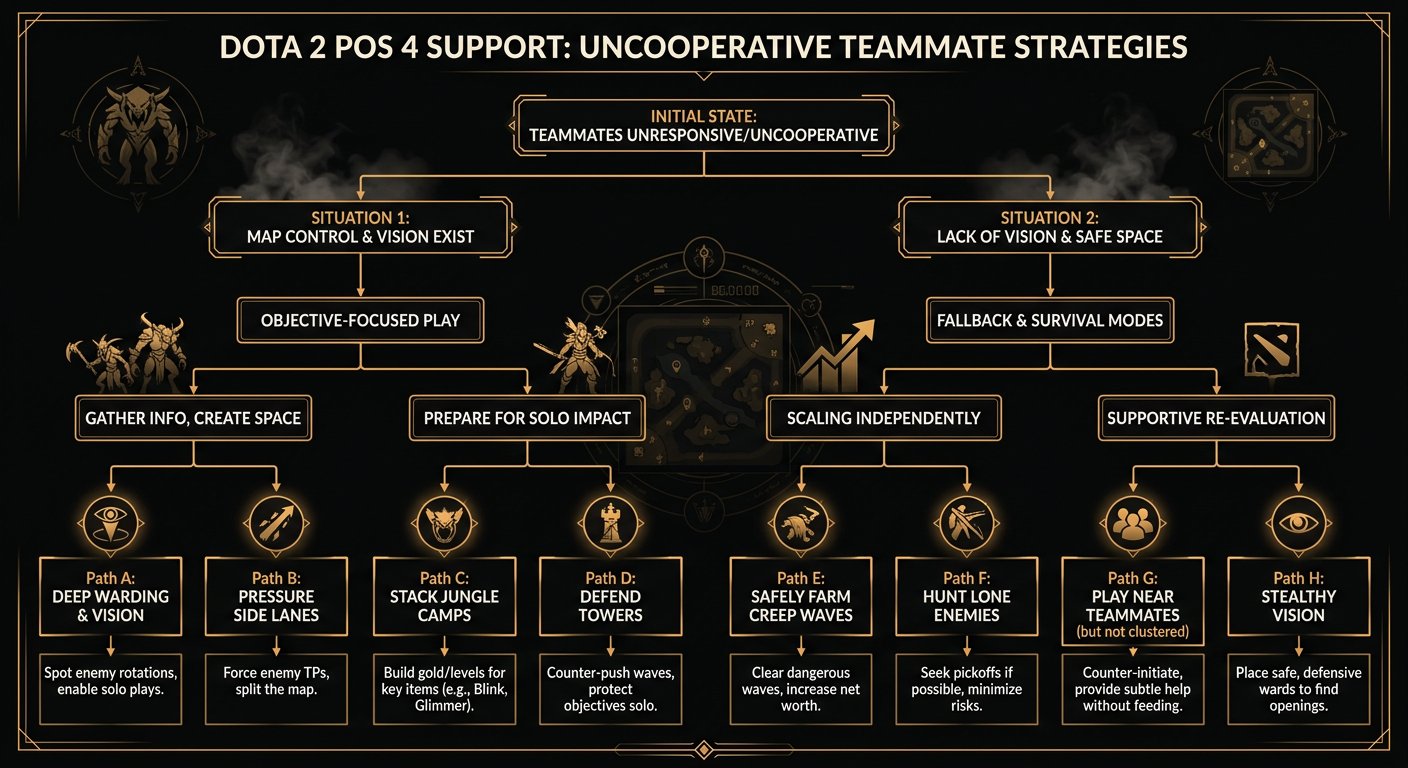Decision tree for Pos 4 when teammates are uncooperative — alternative play patterns and fallback strategies