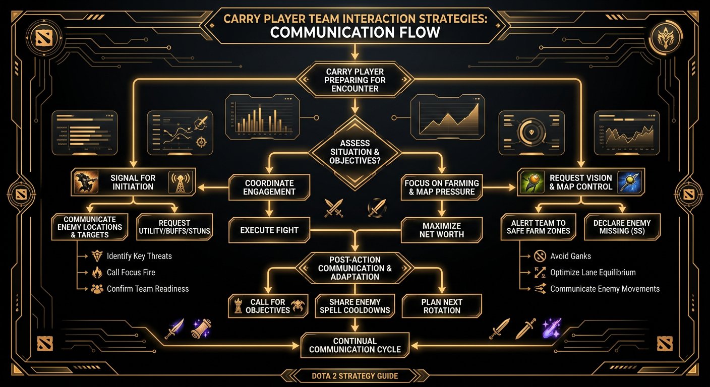 Communication flowchart showing effective team interaction strategies for carry players