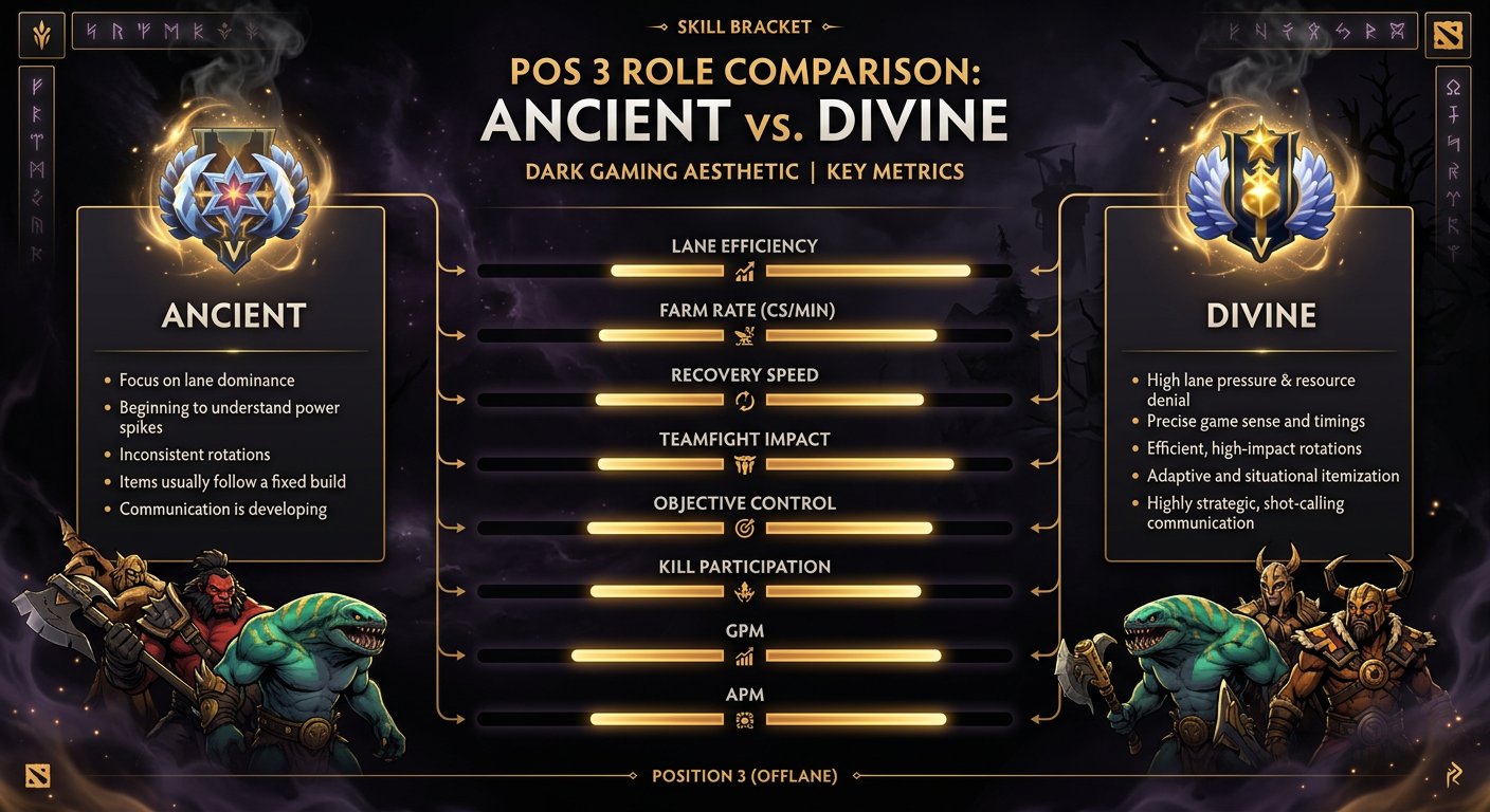 Pos 3 role comparison between Ancient and Divine with key metrics
