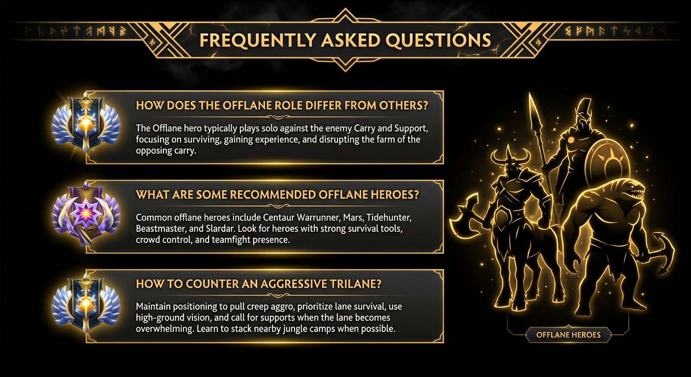FAQ section with offlane hero silhouettes and Ancient/Divine rank icons