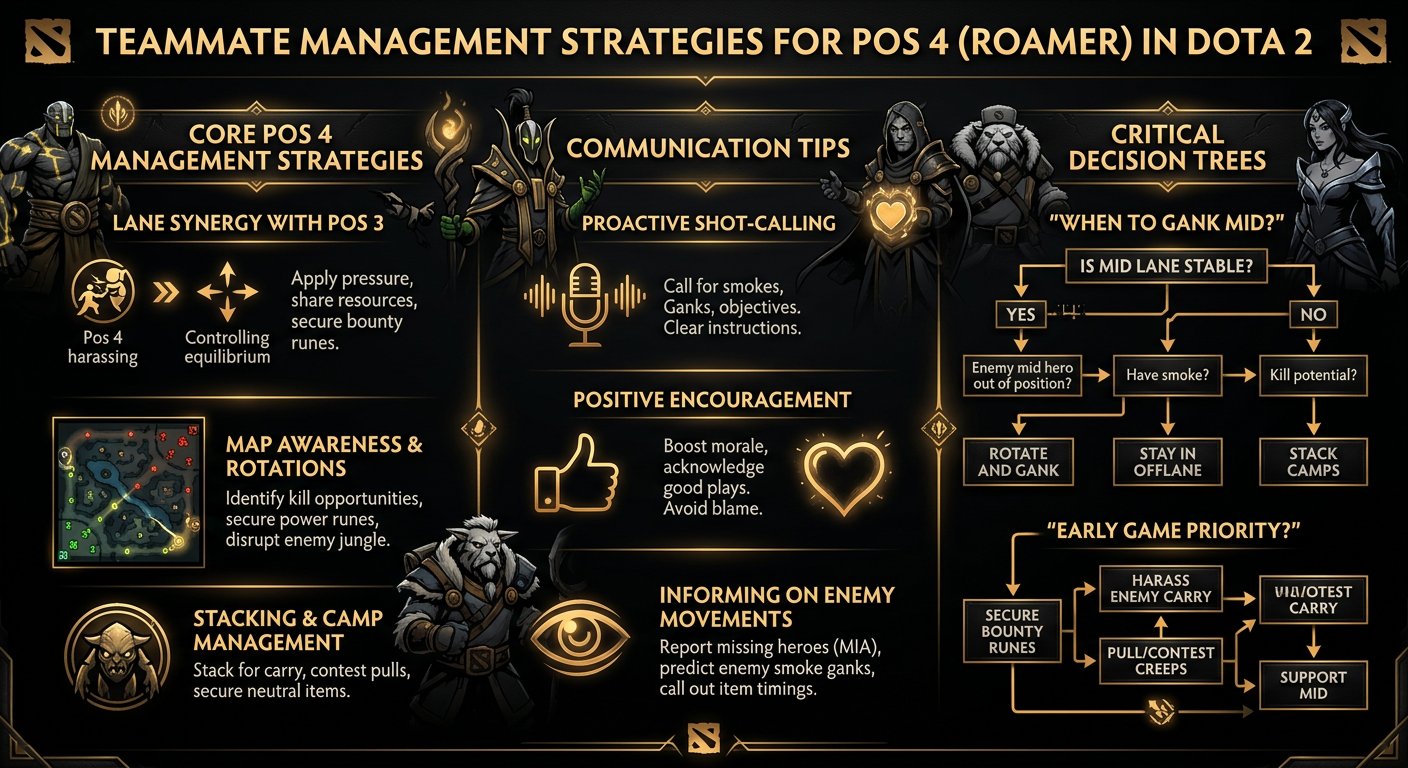 Teammate management strategies for Pos 4 with communication tips and decision trees