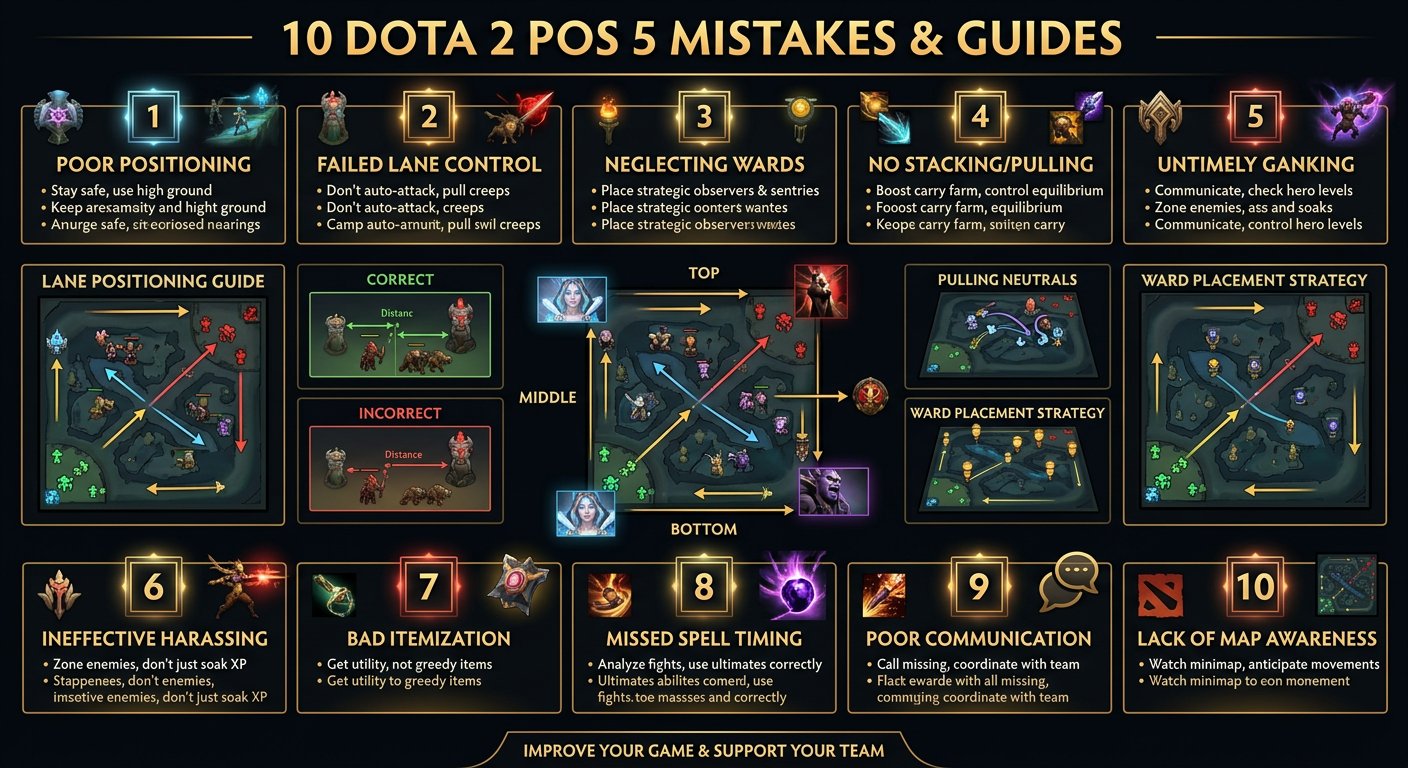 10 Pos 5 mistakes infographic with visual lane diagrams and positioning guides
