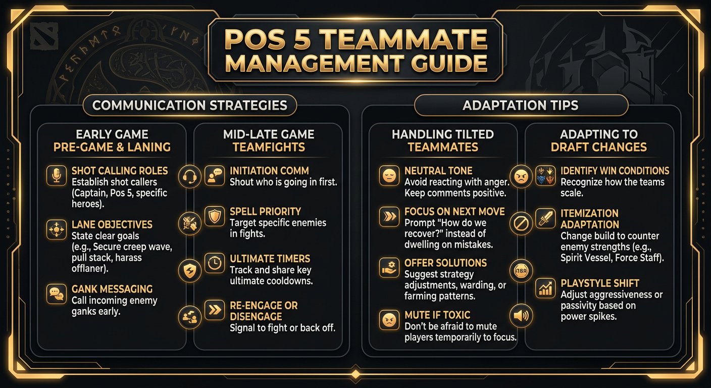 Teammate management guide for Pos 5 showing communication strategies and adaptation tips