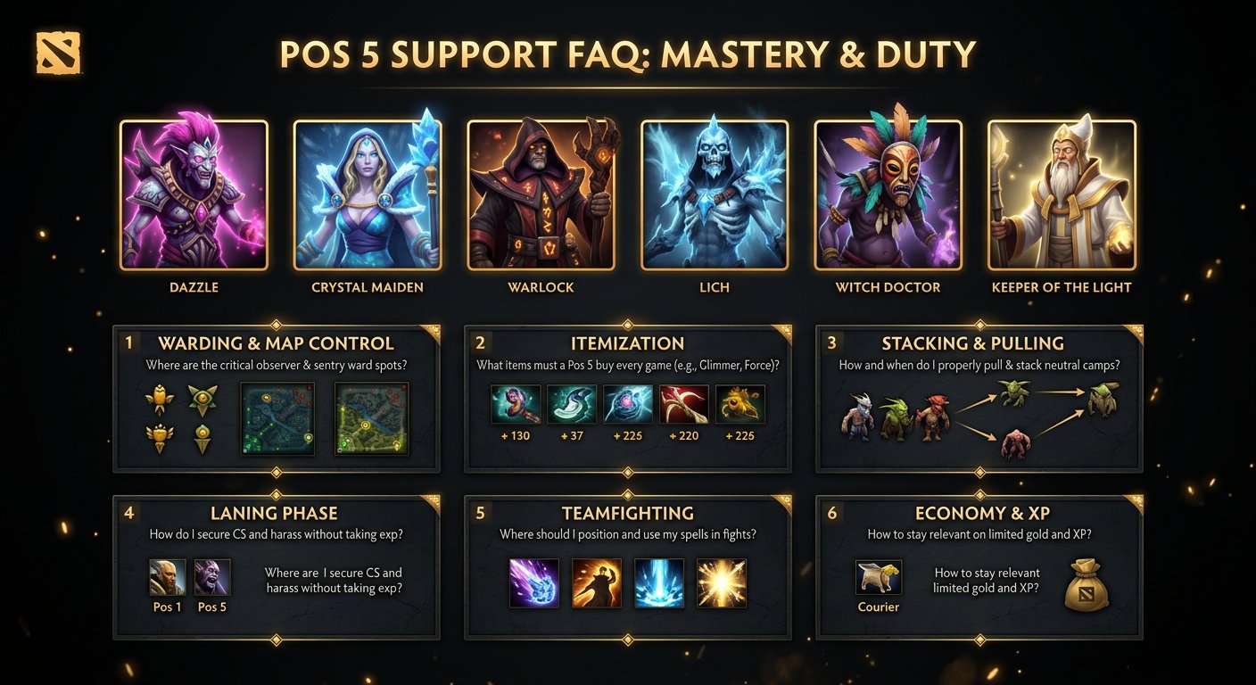 FAQ section with Pos 5 hero icons and support-specific question themes