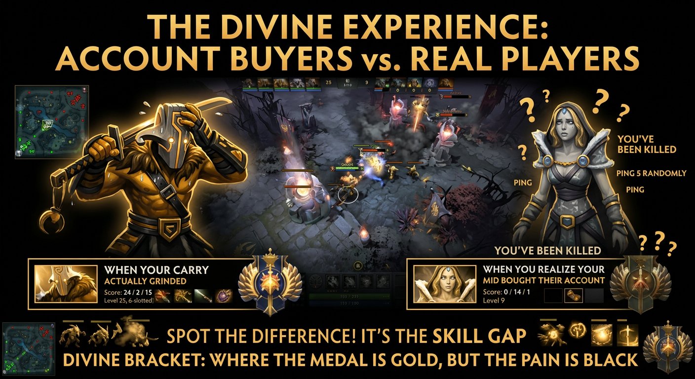 Common frustration meme about account buyers in Divine bracket