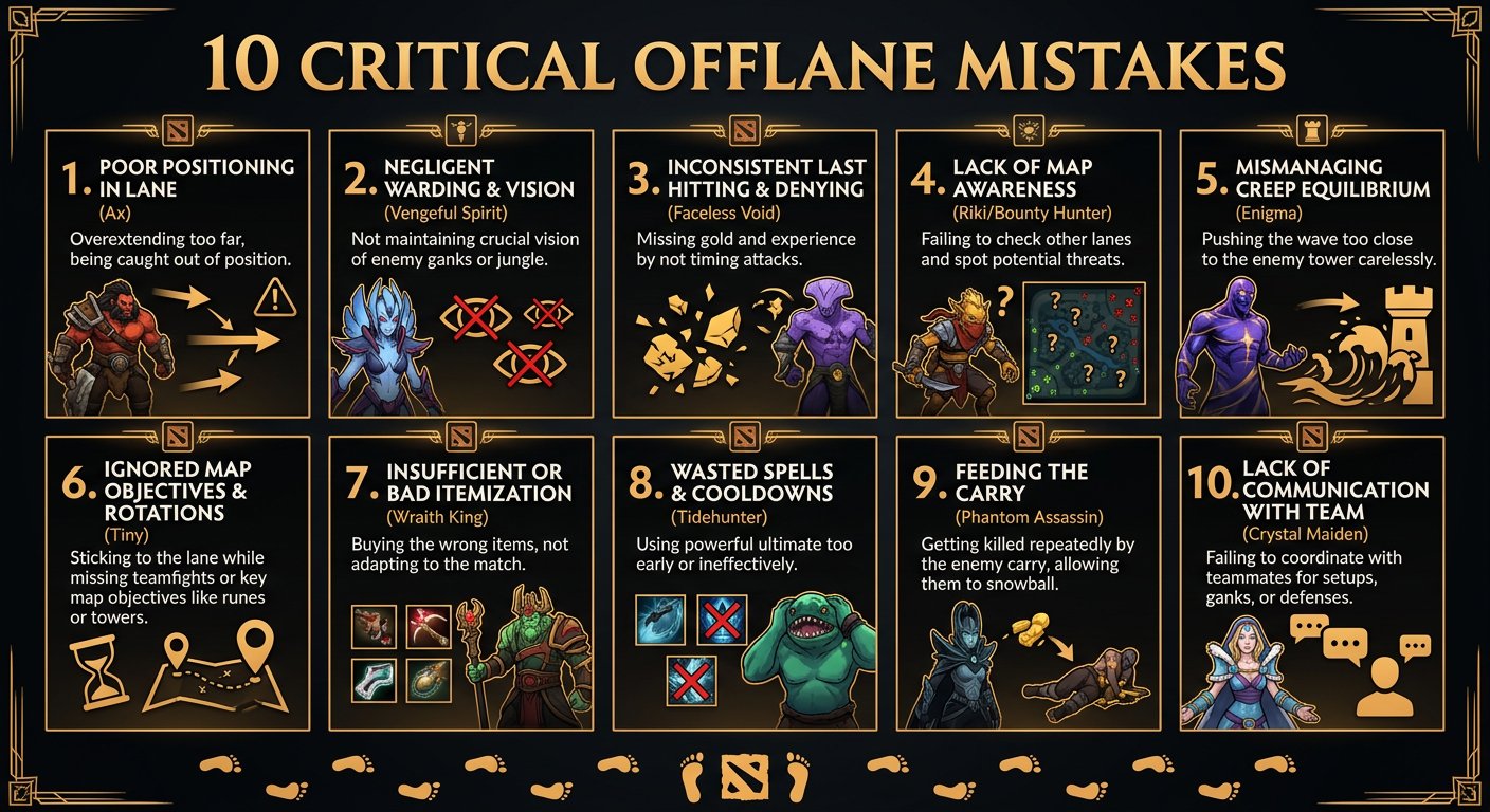 Infographic showing the 10 critical offlane mistakes