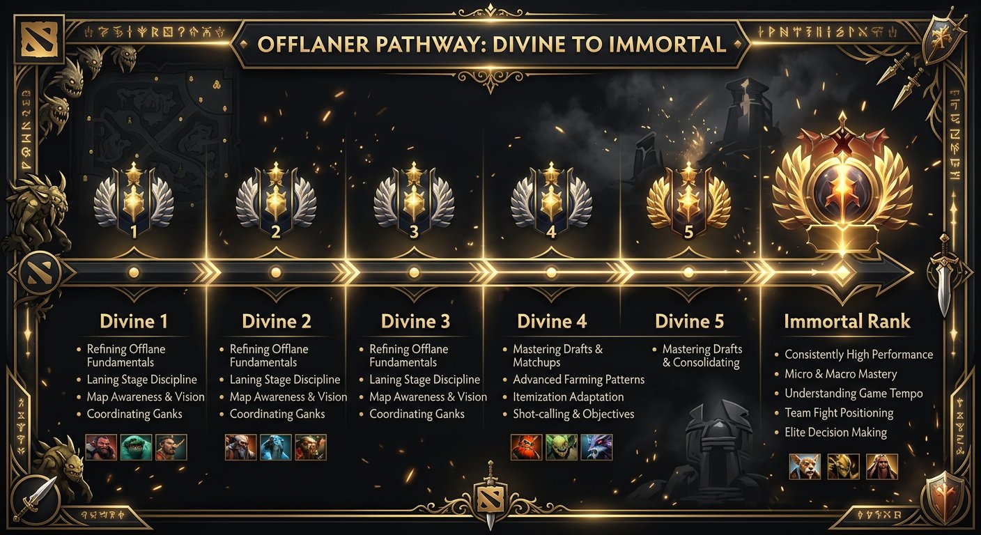Timeline graphic showing expected progression from Divine to Immortal for offlaners