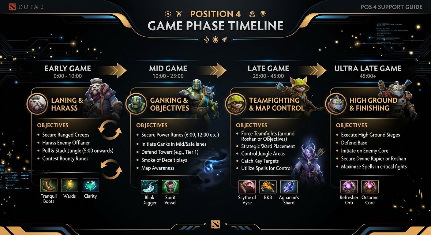 Game phase timeline infographic for pos 4 players