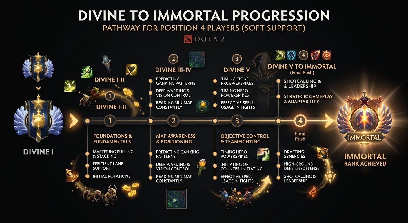 Timeline graphic showing expected progression from Divine to Immortal for pos 4 players