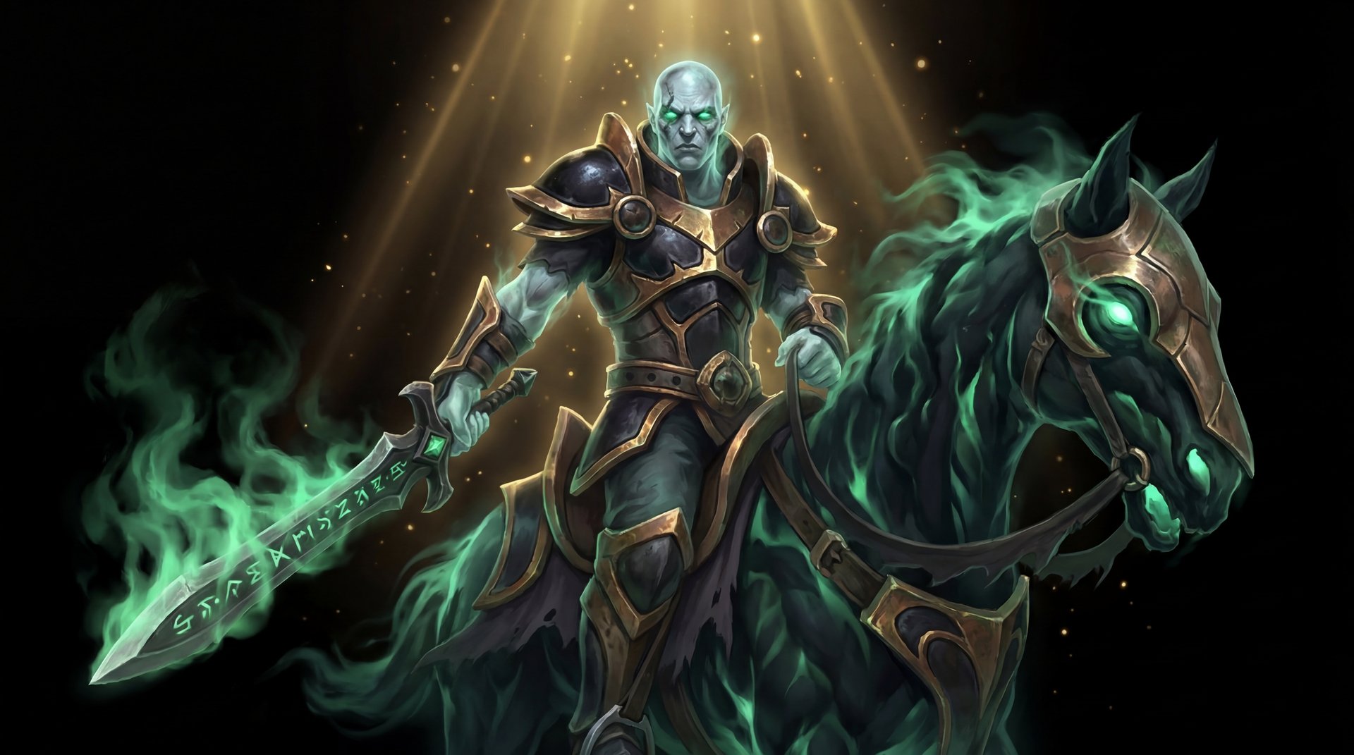 Abaddon Lord of Avernus cinematic portrait with gold accents on black background