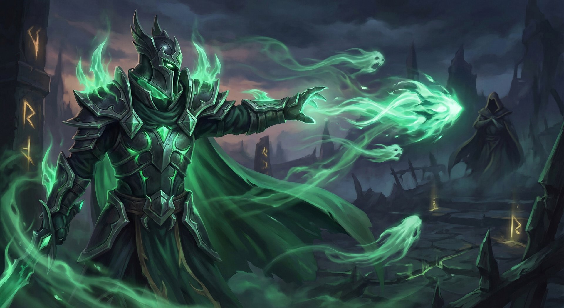 Abaddon casting Mist Coil green spectral energy bolt in Dota 2