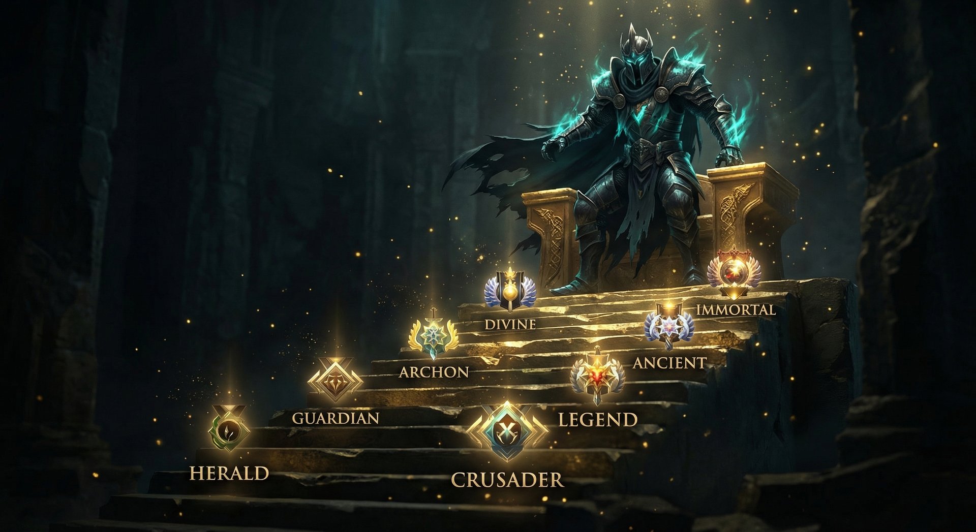 Abaddon climbing through Dota 2 ranked tiers from Herald to Immortal