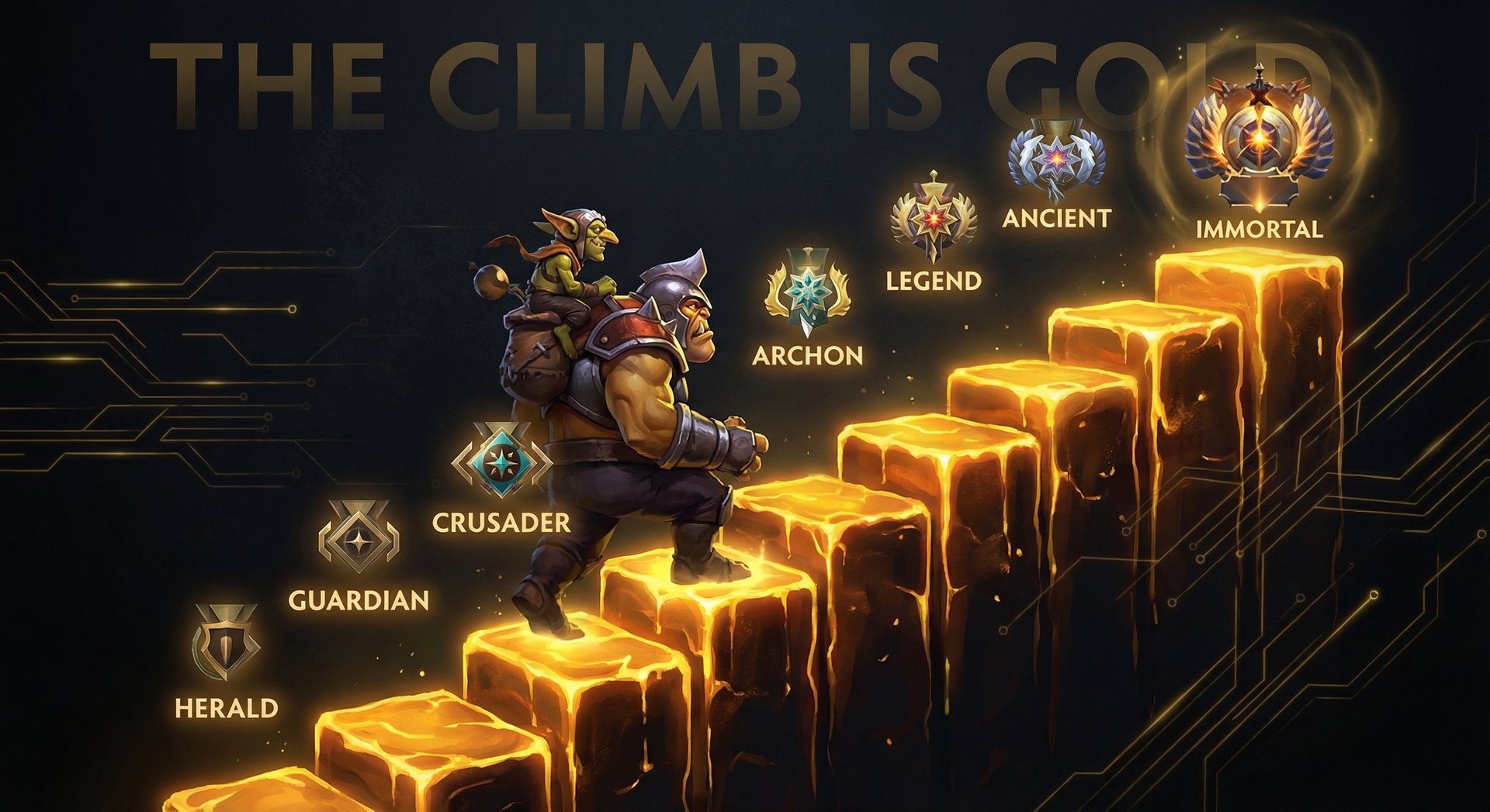 Alchemist rank climbing from Herald to Immortal in Dota 2