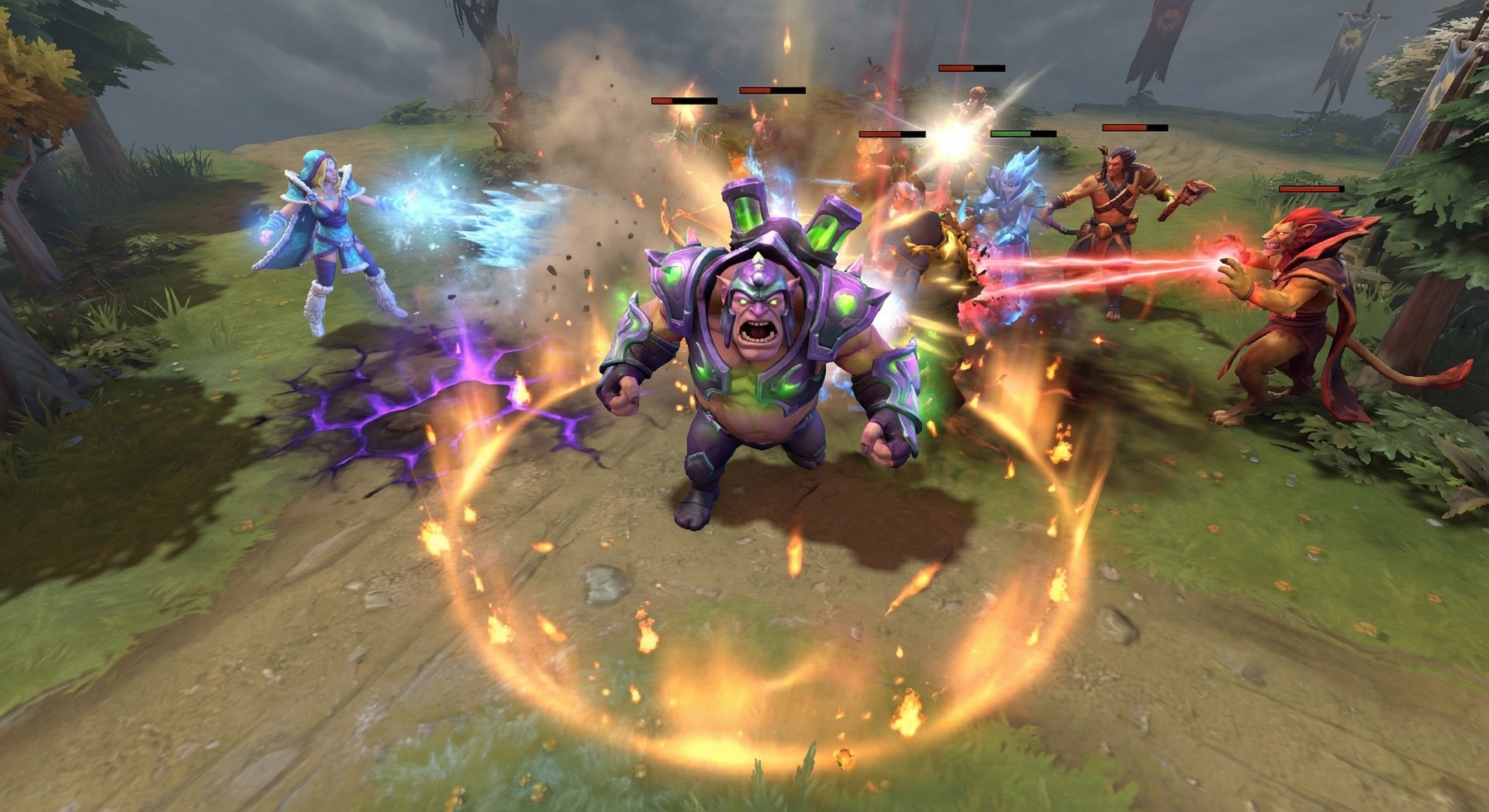 Alchemist in team fight with Chemical Rage and Radiance burn