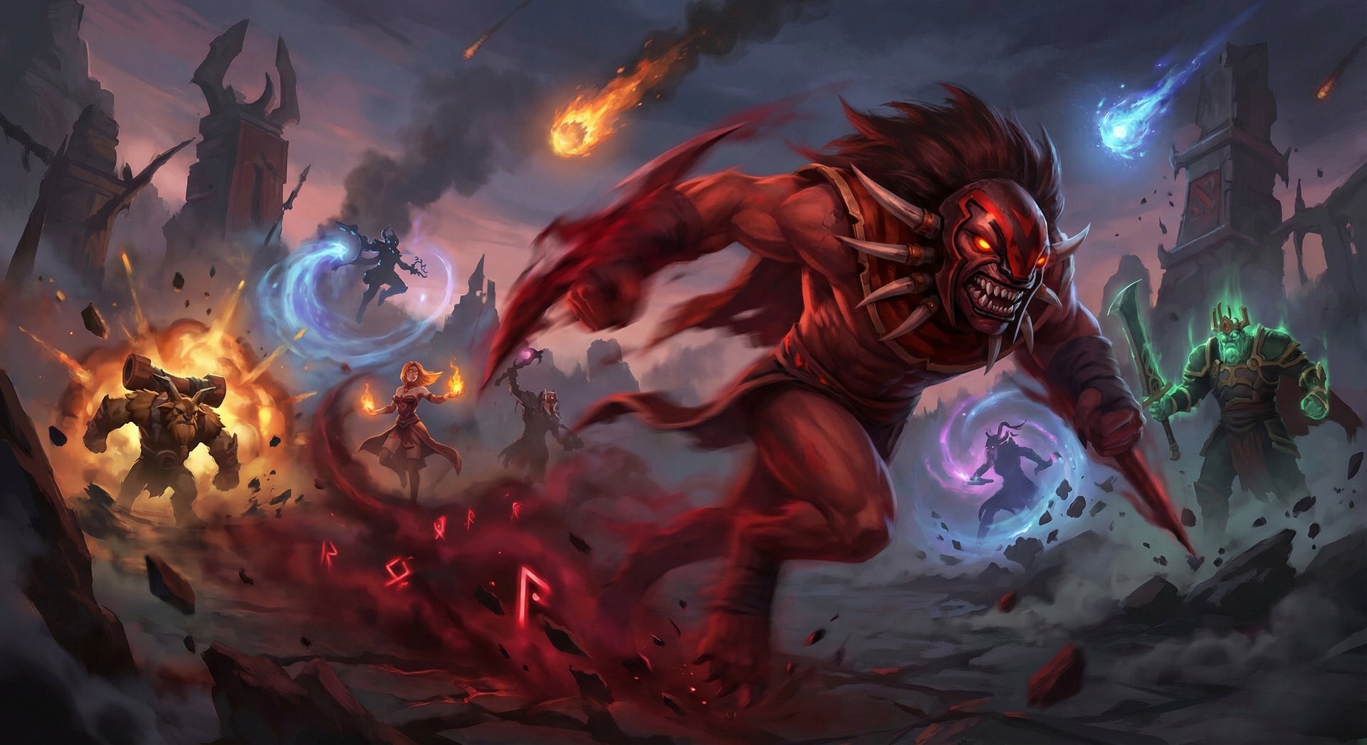 Bloodseeker charging through a Dota 2 teamfight at maximum Thirst speed