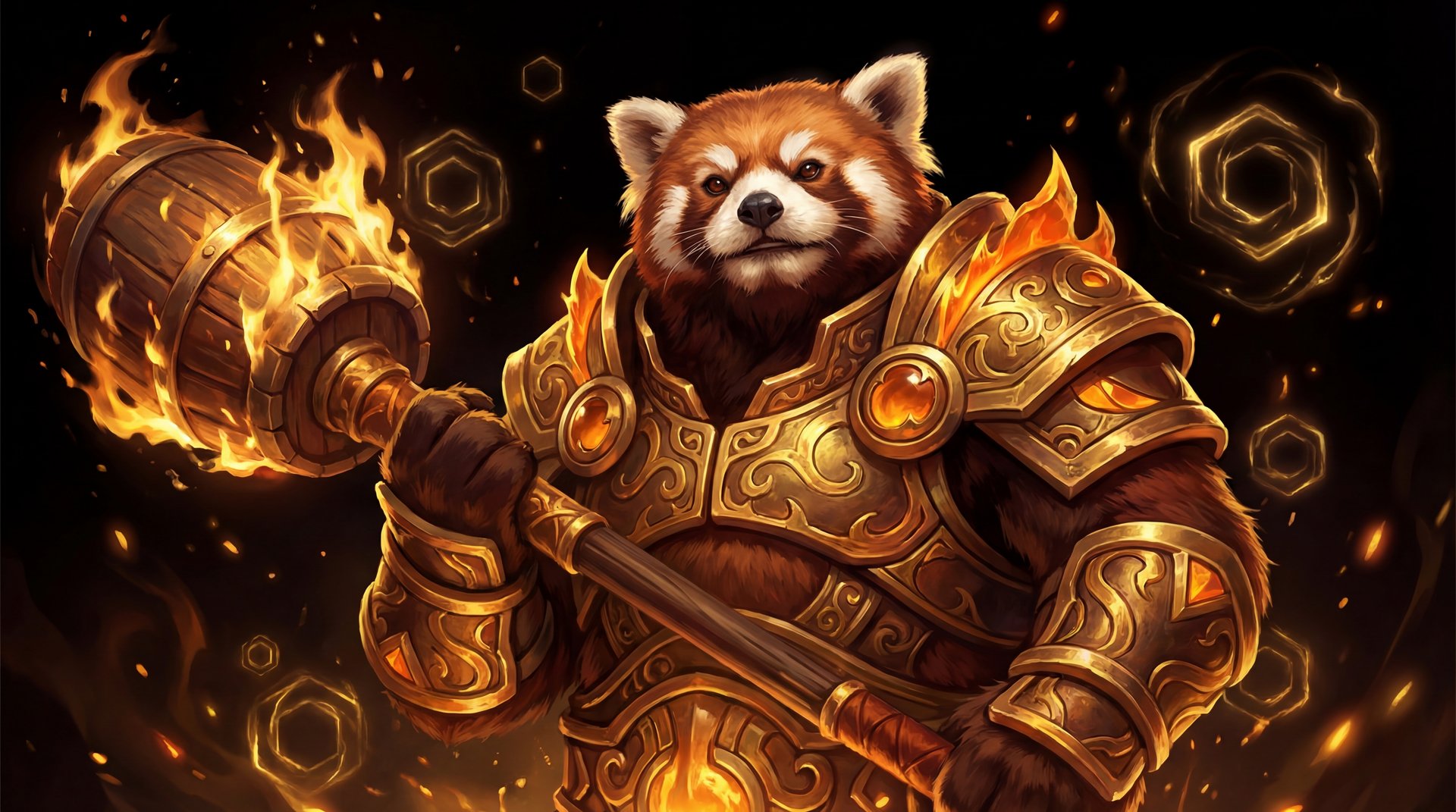 Brewmaster Dota 2 hero cinematic portrait with gold accents on black background