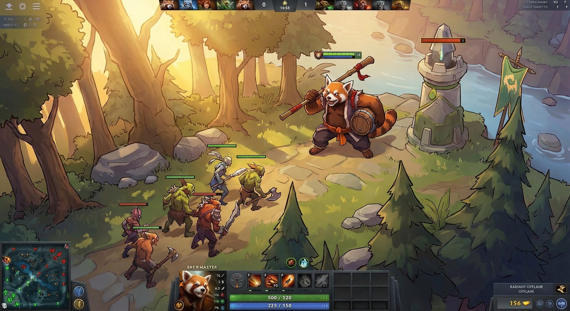 Brewmaster in the Dota 2 offlane during laning phase