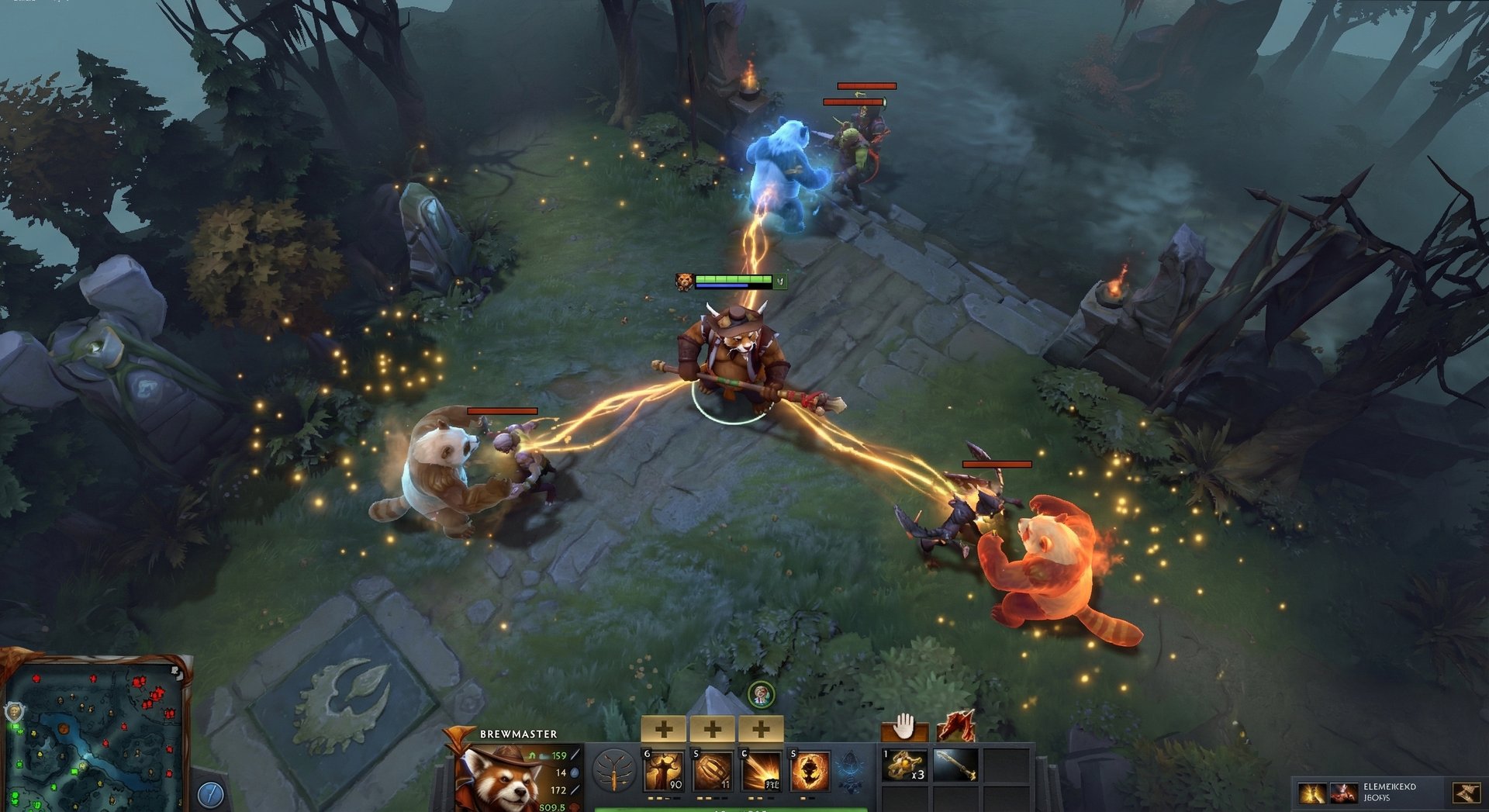 Brewmaster performing advanced Primal Split micro technique controlling three pandas