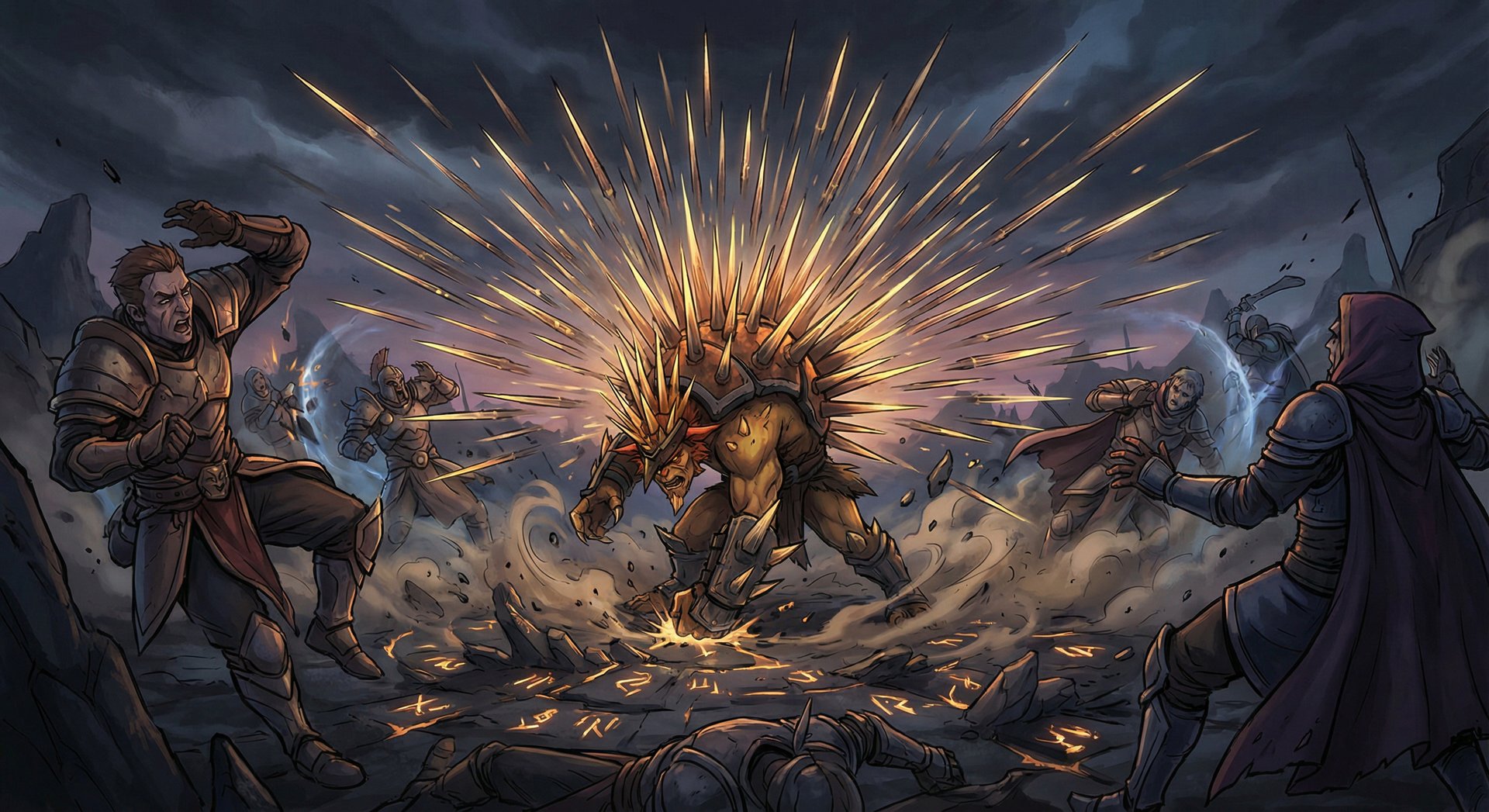 Bristleback using Quill Spray ability in Dota 2 team fight