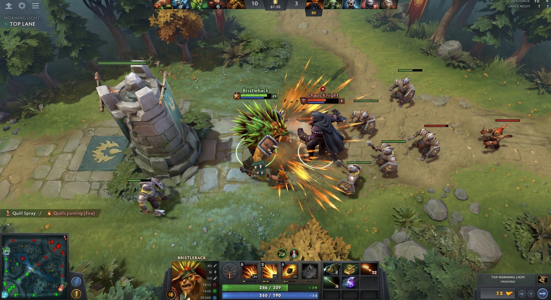 Bristleback laning phase in Dota 2