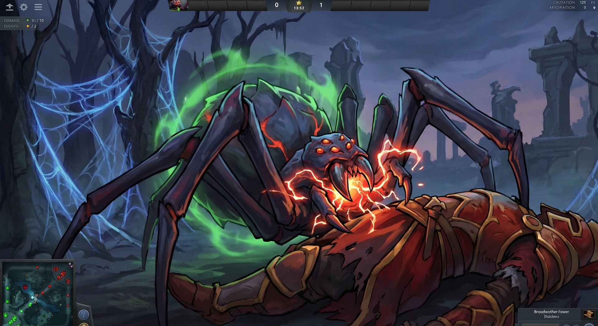 Broodmother using Insatiable Hunger ultimate with glowing fangs in Dota 2
