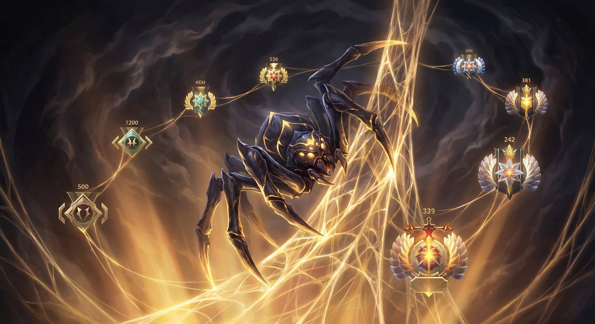 Broodmother climbing through MMR ranks with golden rank badges in Dota 2