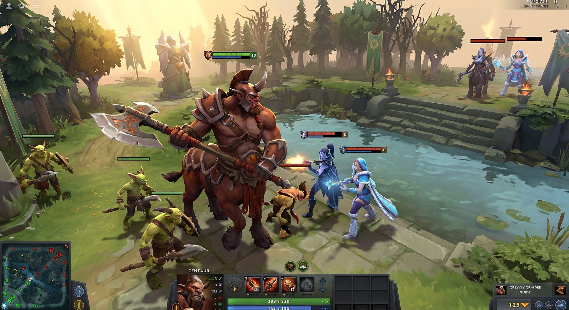 Centaur Warrunner in the offlane during laning phase