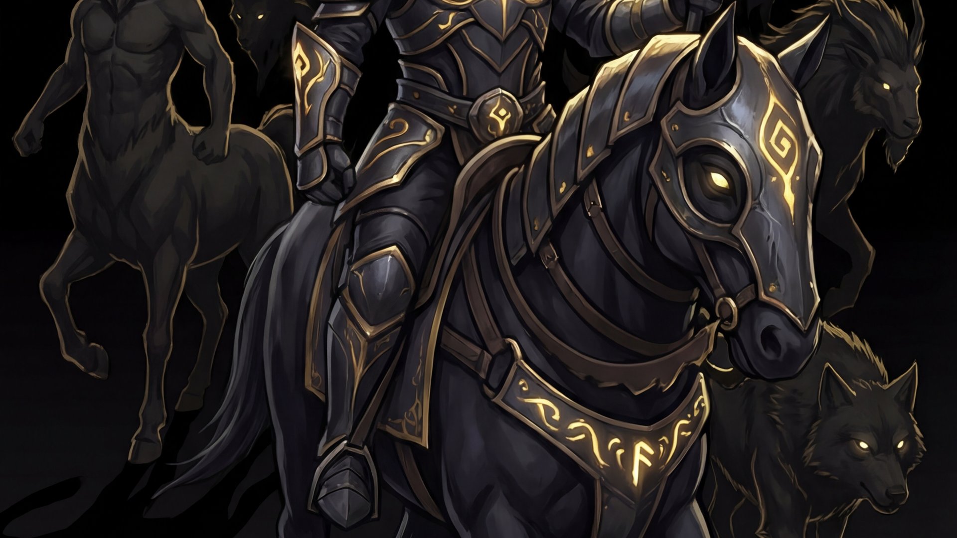 Chen the Holy Knight cinematic portrait with gold accents on black background